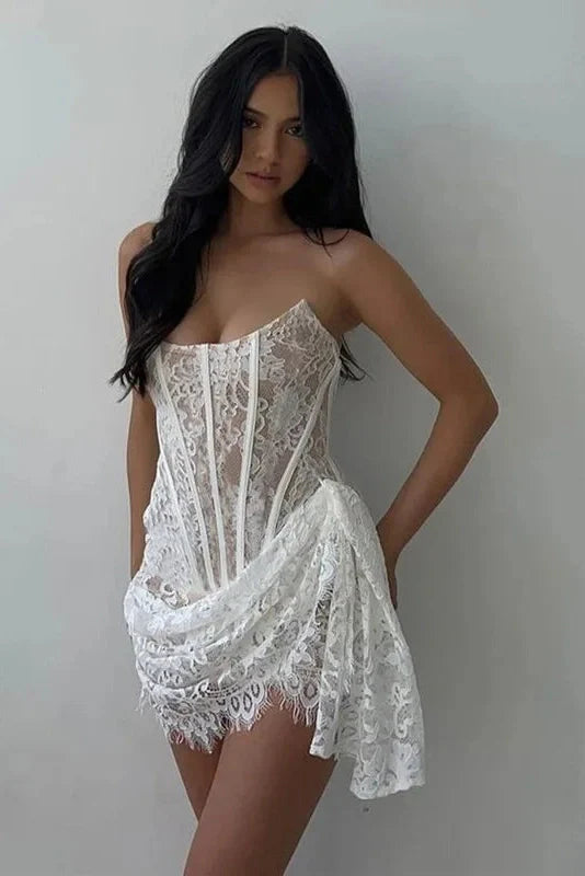 Lace Strapless Off-shoulder Sleeveless Mini Dress