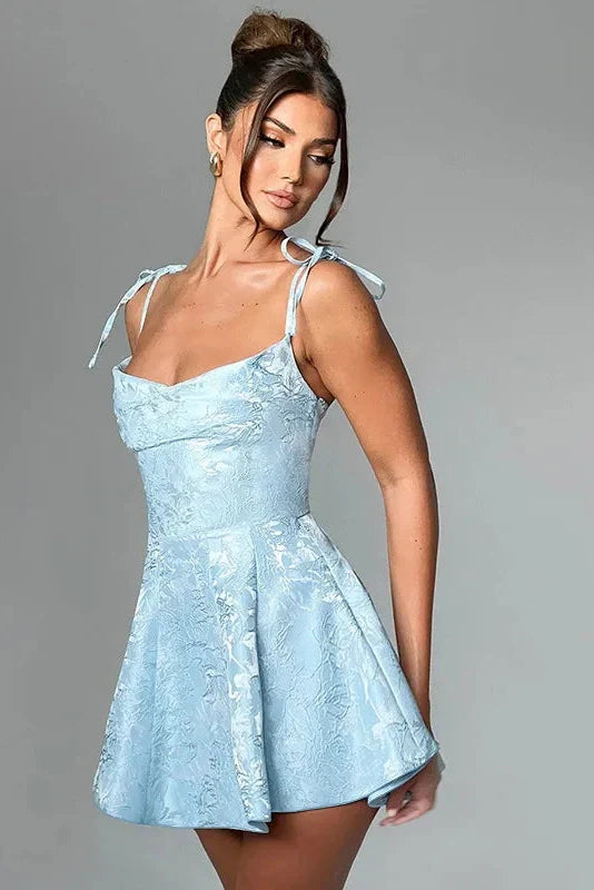 Spaghetti Strap Backless Lace Up A-Line Mini Dress