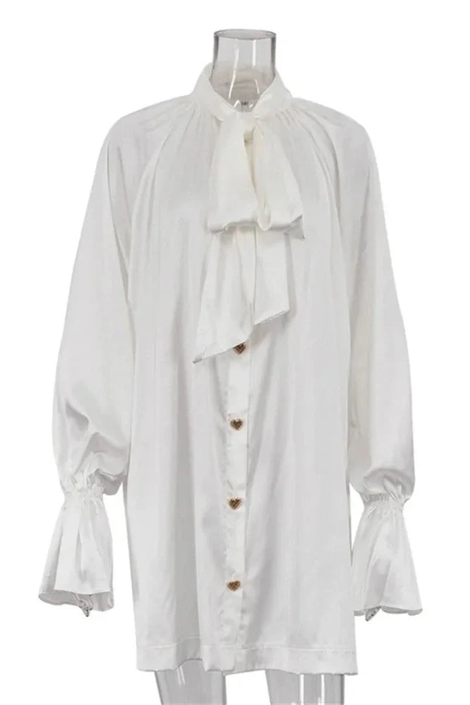Lace-Up Long Sleeve Loose Mini Dress