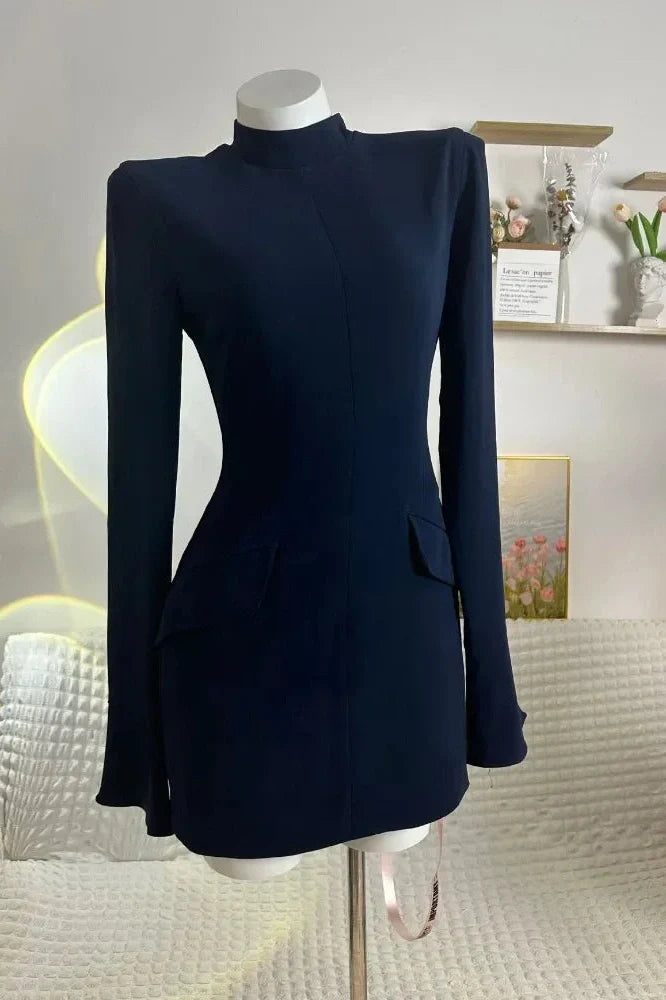 Patchwork High Waist Long Sleeve Slim Mini Dress