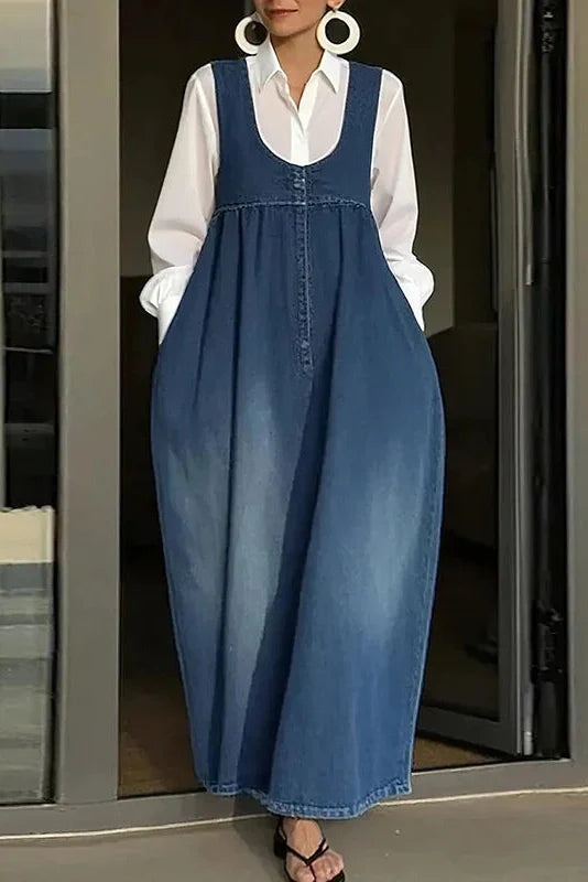 Backless U-Collar Sleeveless Loose Maxi Dress