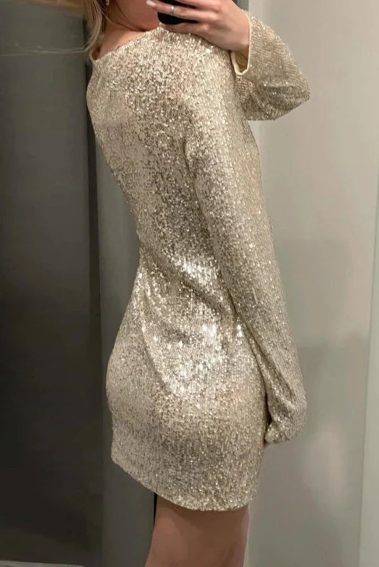 Elegant High Waist Slim Long Sleeve Mini Dress