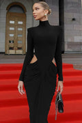 Hollow Out Turtleneck Long Sleeve Maxi Dress