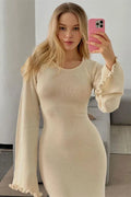 Backless Knit Lace-Up High Waist Long Sleeve Maxi Dress