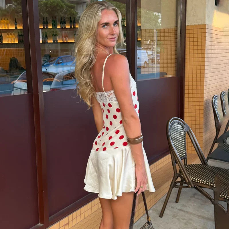 Polka Dot Lace Slim Sleeveless Mini Dress