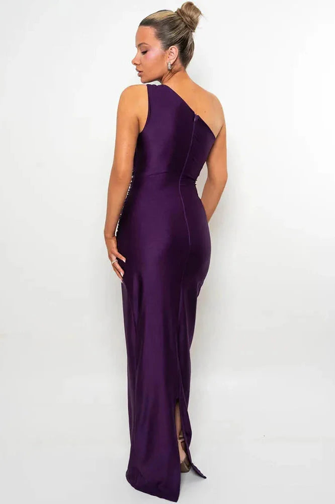 One Shoulder Backless Sleeveless Bodycon Maxi Dress