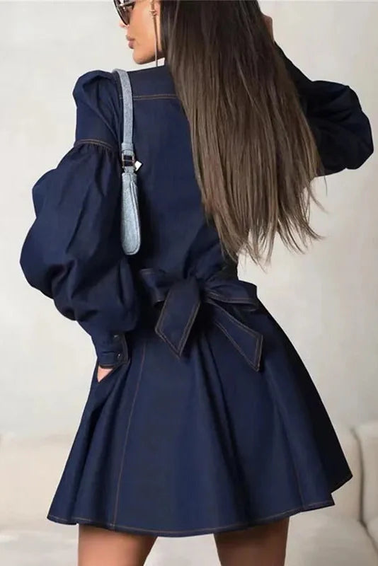 Elegant Lace-Up High Waist Slim Mini Dress