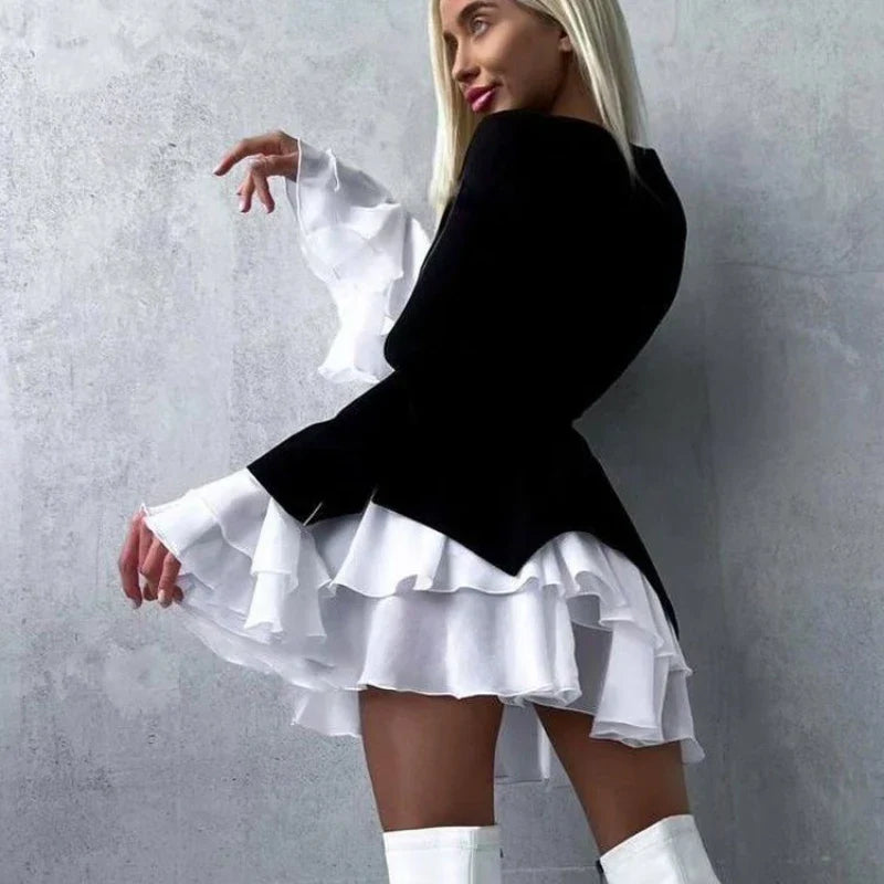 V Neck Flared Sleeves Slim Mini Dress