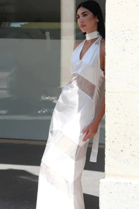 Hollow Lace Sleeveless Lace-Up V-Neck Maxi Dress