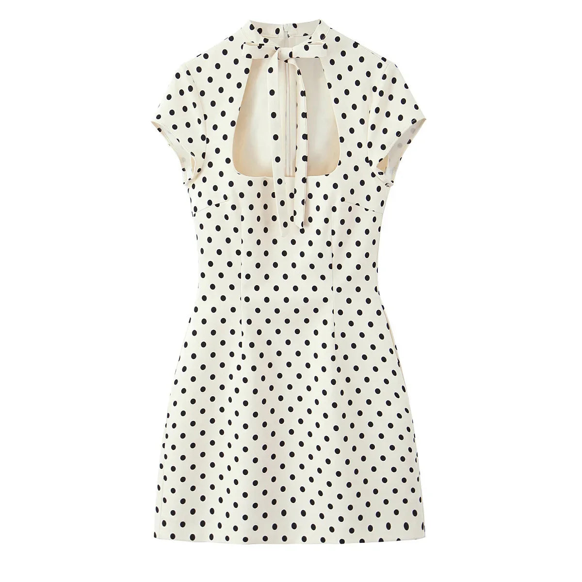 Elegant Polka Dot Lace-Up Hollow Out Mini Dress