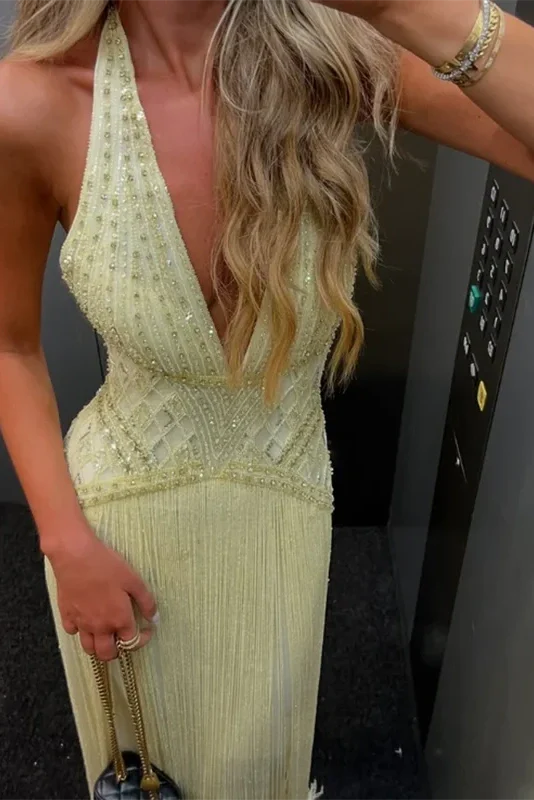 Sleeveless Backless High Waist V-Neck Slim Maxi Dress