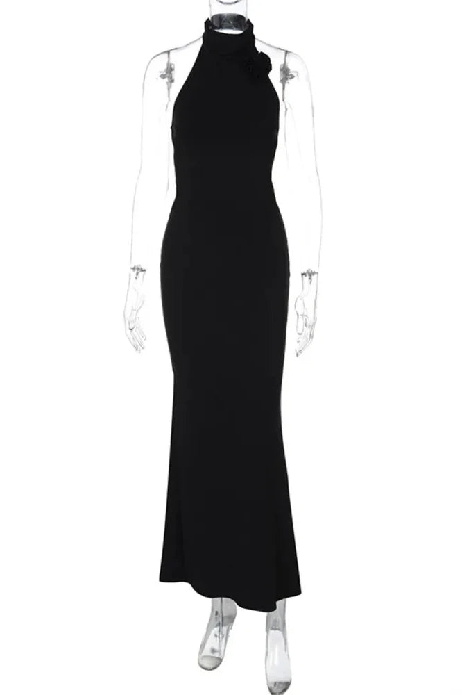 Flower Sleeveless Halter Backless Bodycon Maxi Dress