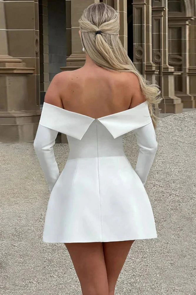 Off-shoulder Strapless Long Sleeve Backless A-line Mini Dress