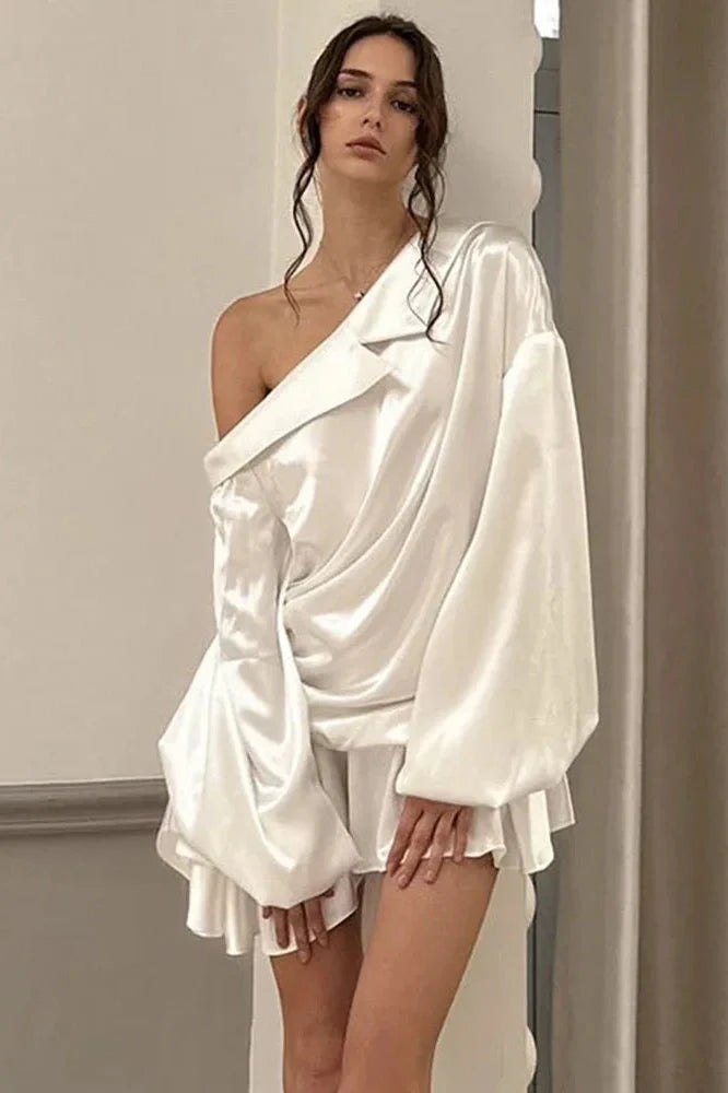 Elegant Backless Long Sleeve High Waist Irregular Mini Dress