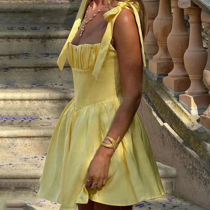 Sleeveless Lace Up Strapless A-Line Mini Dress