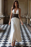 Hollow Out Lace V-Neck Backless High Waist Slim Maxi Dress