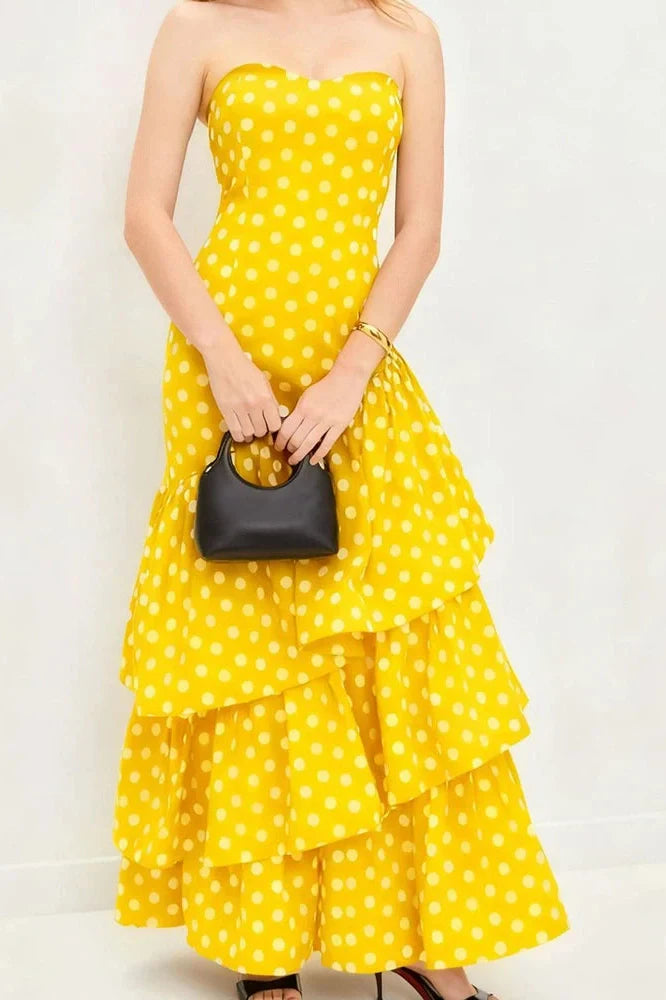 Elegant Off Shoulder High Waist Polka Dot Print Maxi Dress
