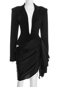 Elegant Deep V-Neck Long-Sleeved High Waist Mini Dress