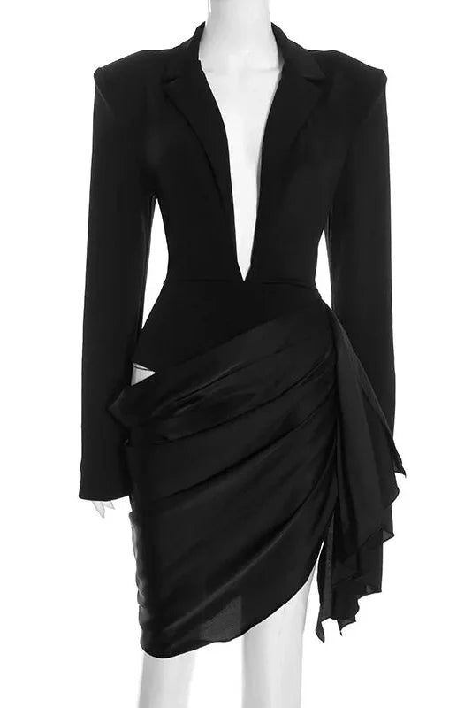 Elegant Deep V-Neck Long-Sleeved High Waist Mini Dress