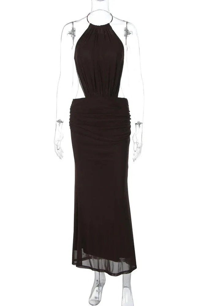 Backless Lace-Up Sleeveless High Waist Bodycon Maxi Dress