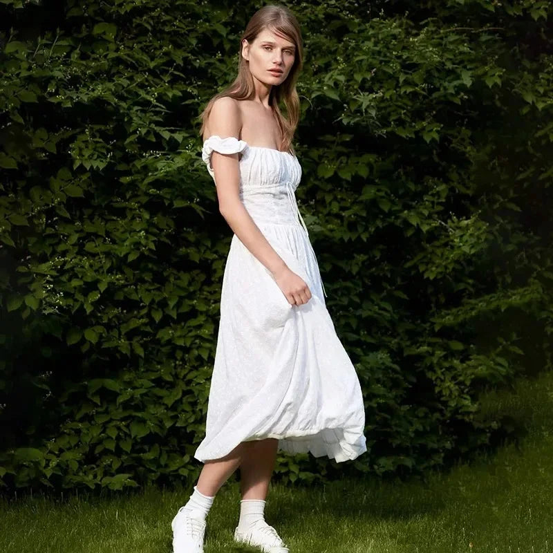 Off Shoulder Lace Up Backless Sleeveless Maxi Dress