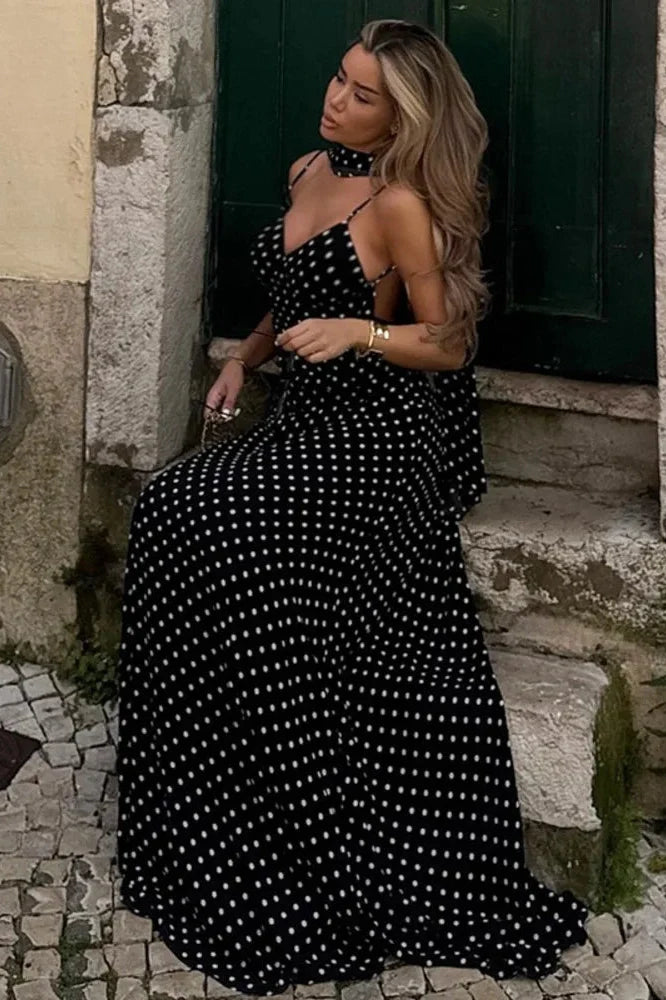 Spaghetti Strap Sleeveless Backless A-Line Maxi Dress