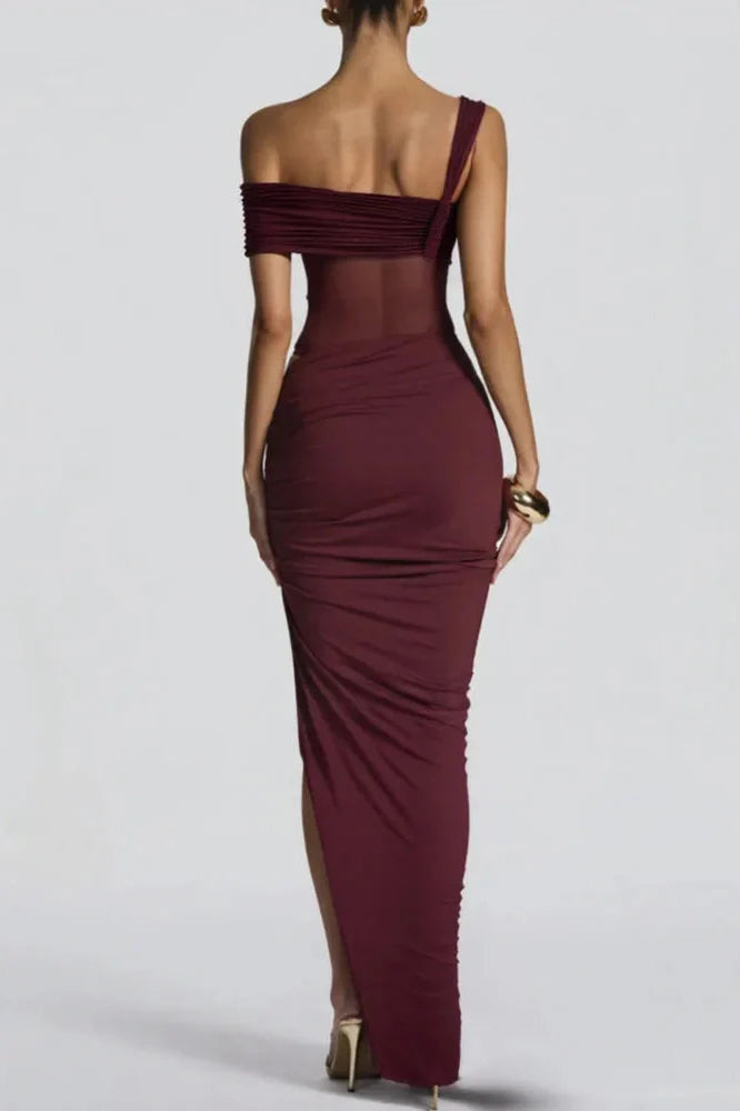 One Shoulder Backless Sleeveless High Split Maxi Dress