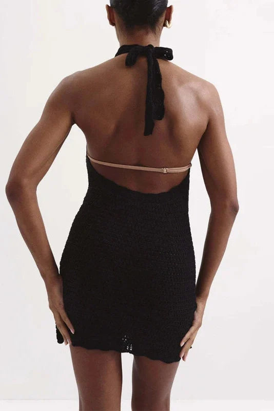 Hollow Out Backless Sleeveless Slim Tie Up Mini Dress