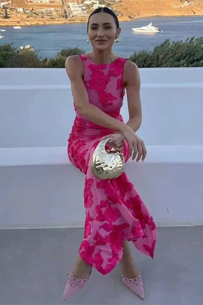Printed Patchwork Sleeveless Slim Maxi Dress