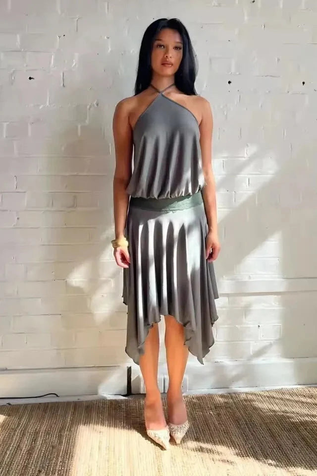Backless Lace Patchwork Sleeveless Pleated Mini Dress