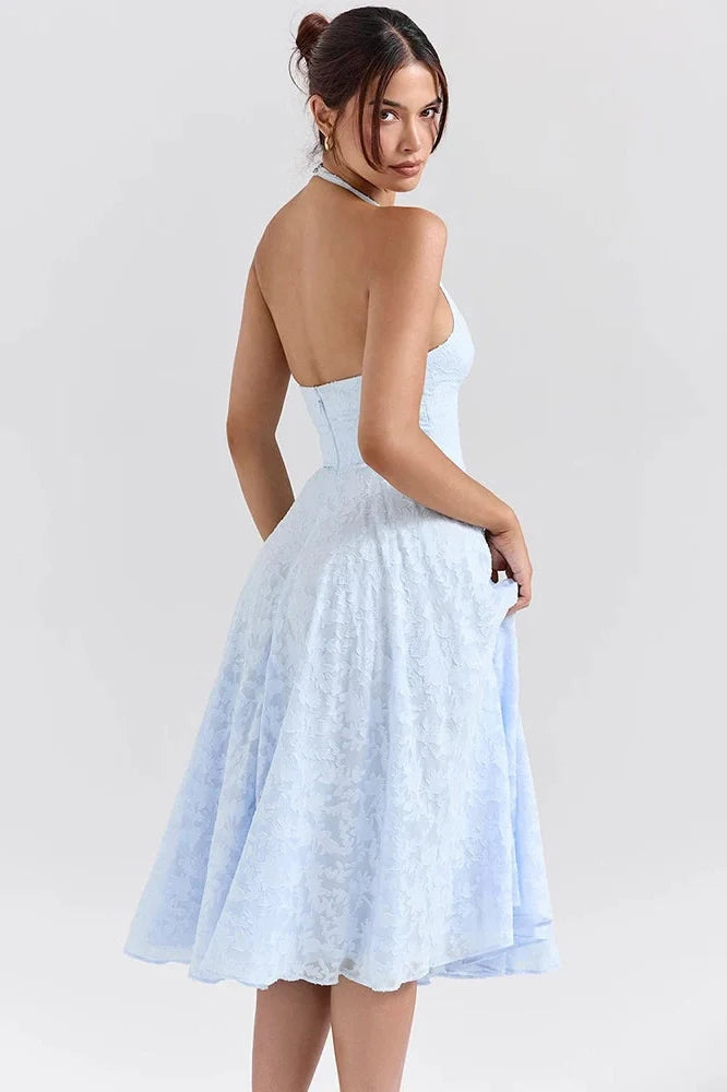 Deep V Neck Sleeveless Backless A-line Midi Dress