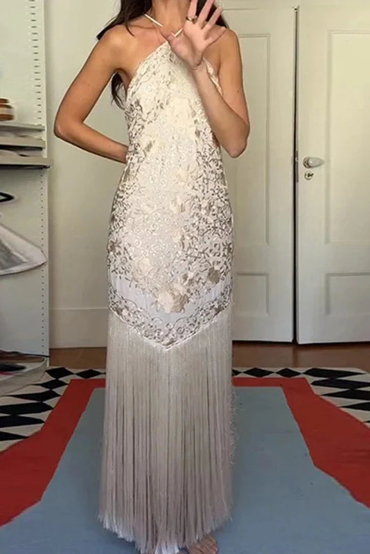 Elegant High Waist Backless Maxi Dress