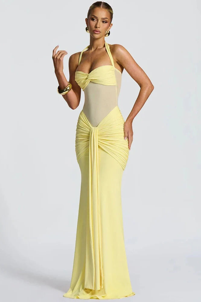 Backless Patchwork Off-Shoulder Sleeveless Bodycon Maxi Dress