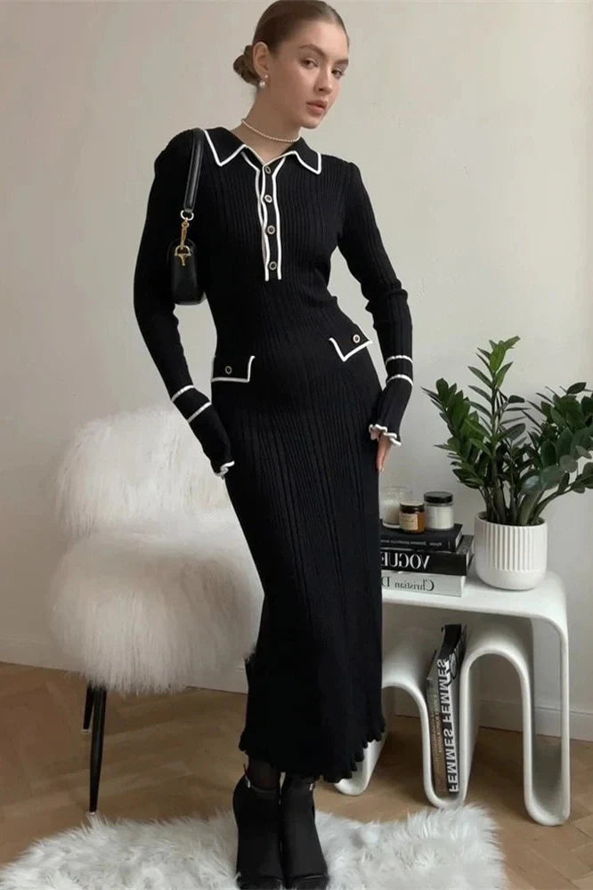 Long Sleeve High Waist Midi Dress