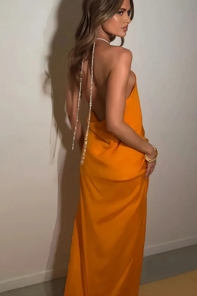Backless Off-Shoulder Sleeveless High Split Maxi Dress
