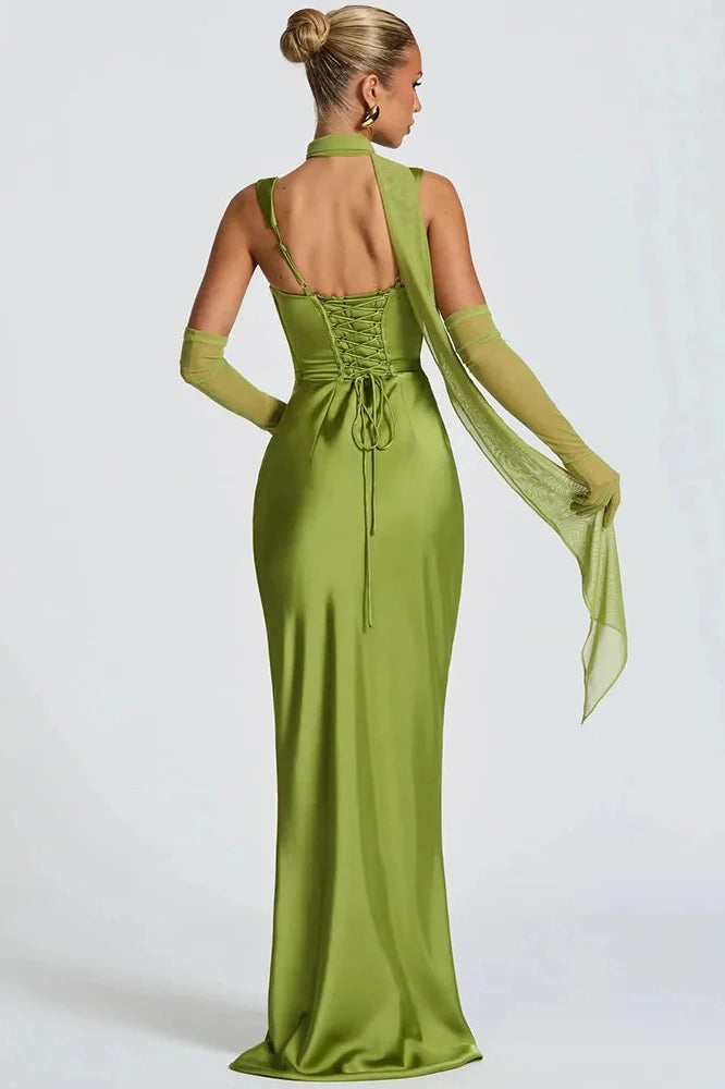 Backless Off-Shoulder Sleeveless Lace-Up Bodycon Maxi Dress