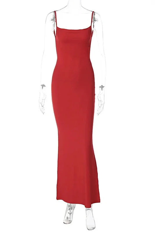 Spaghetti Strap Sleeveless Backless Bodycon Maxi Dress