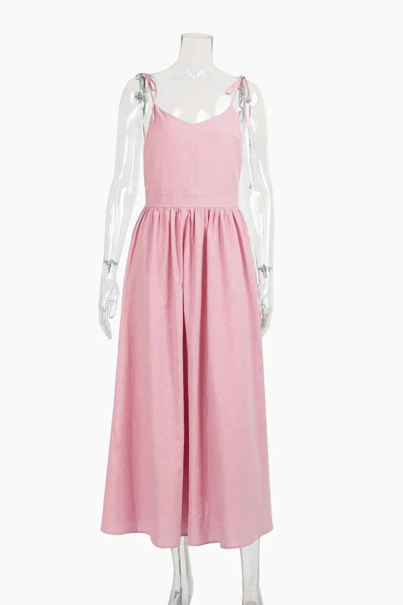 Elegant Backless V Neck Midi Dress