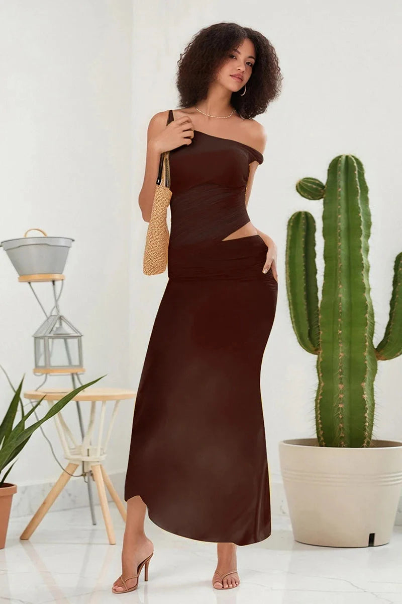Bodycon Slim One-Shoulder Patchwork Maxi Dress