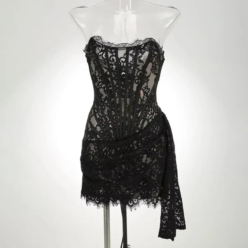 Lace See-Through Bodycon Irregular Mini Dress