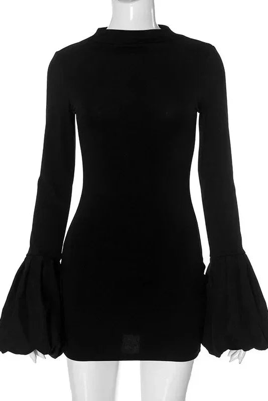 Elegant High Waist Long Sleeve Bodycon Mini Dress