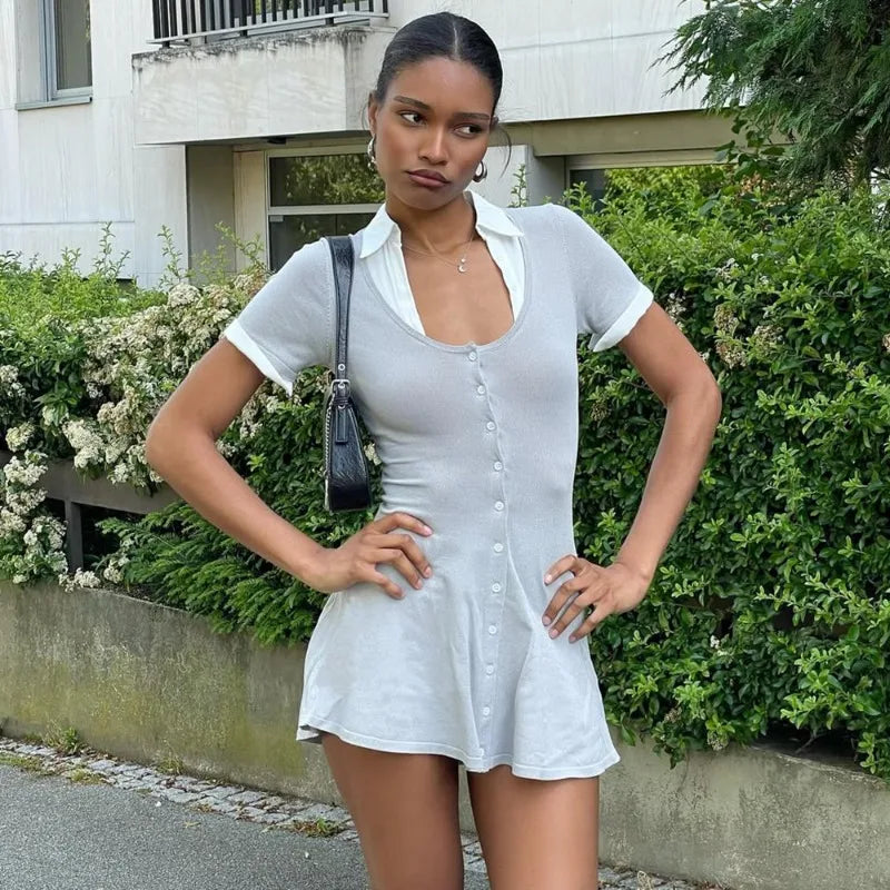Patchwork Short Sleeved Mini Dress