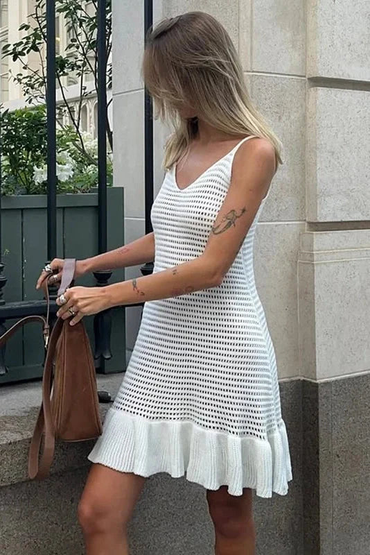Hollow Out Knitted See Through Mini Dress