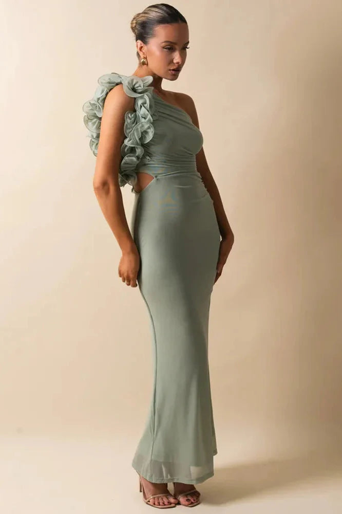 Oblique Shoulder Sleeveless Backless Bodycon Maxi Dress