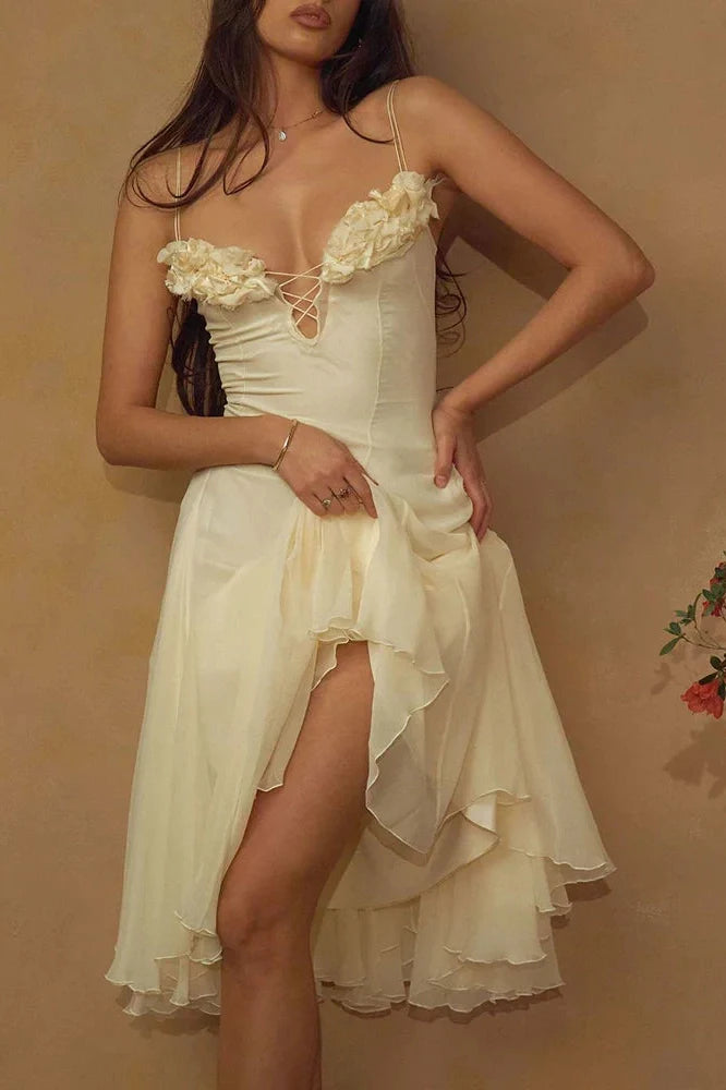 Elegant Backless Sleeveless Slim Lace Up Midi Dress