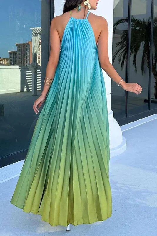 Printed Pleated Off-Shoulder Sleeveless Maxi Dress