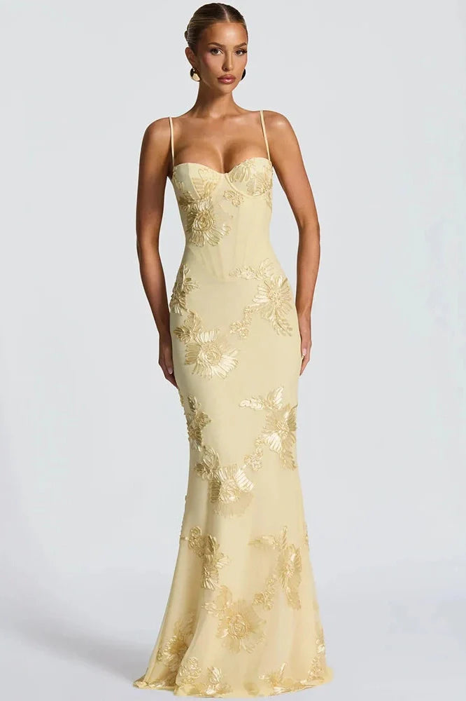 Spaghetti Strap Printed Sleeveless Backless Bodycon Maxi Dress