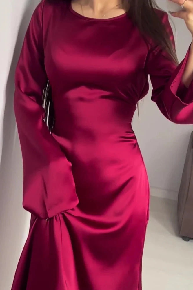 Bell Sleeve Lace-Up Slim Bodycon Maxi Dress