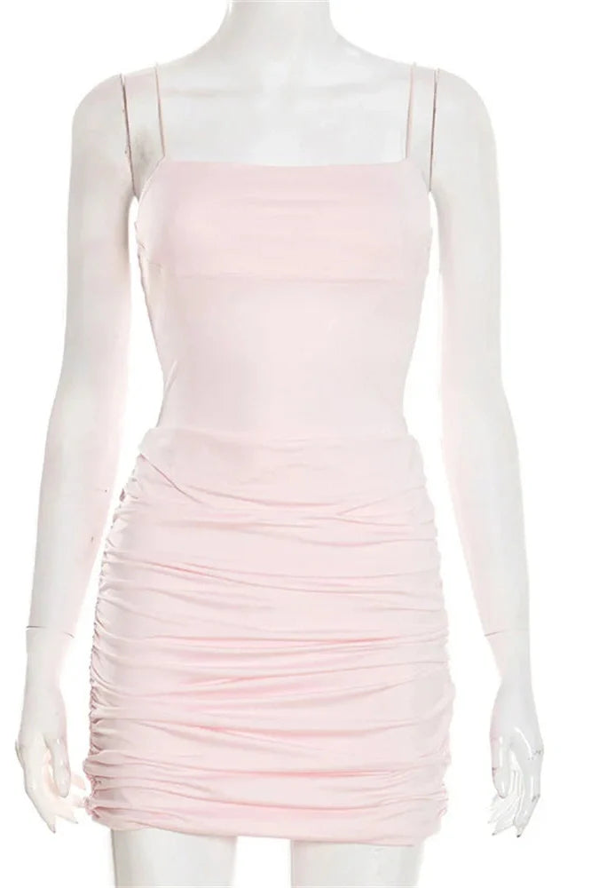 Pleated Backless Patchwork Mini Dress