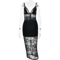 Lace See Through Split Patchwork Midi Dress